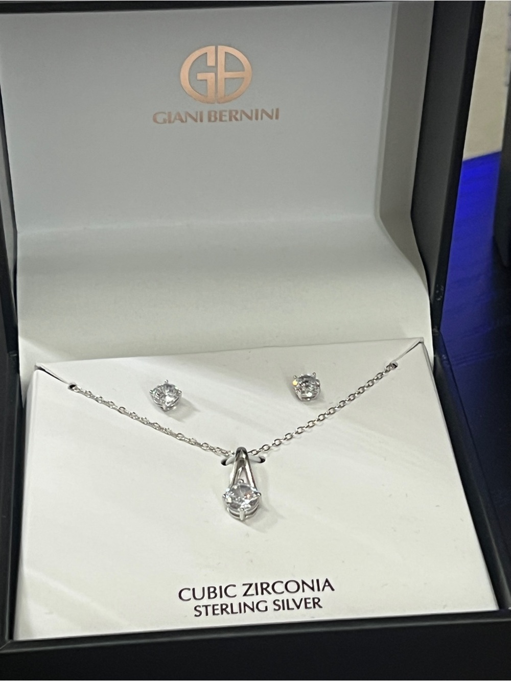 👑 Giani Bernini Sterling Silver Cubic Zirconia Pendant Necklace w Matching Studs